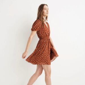 Madewell Smocked-Waist Mini Dress Inkspot Dots Large